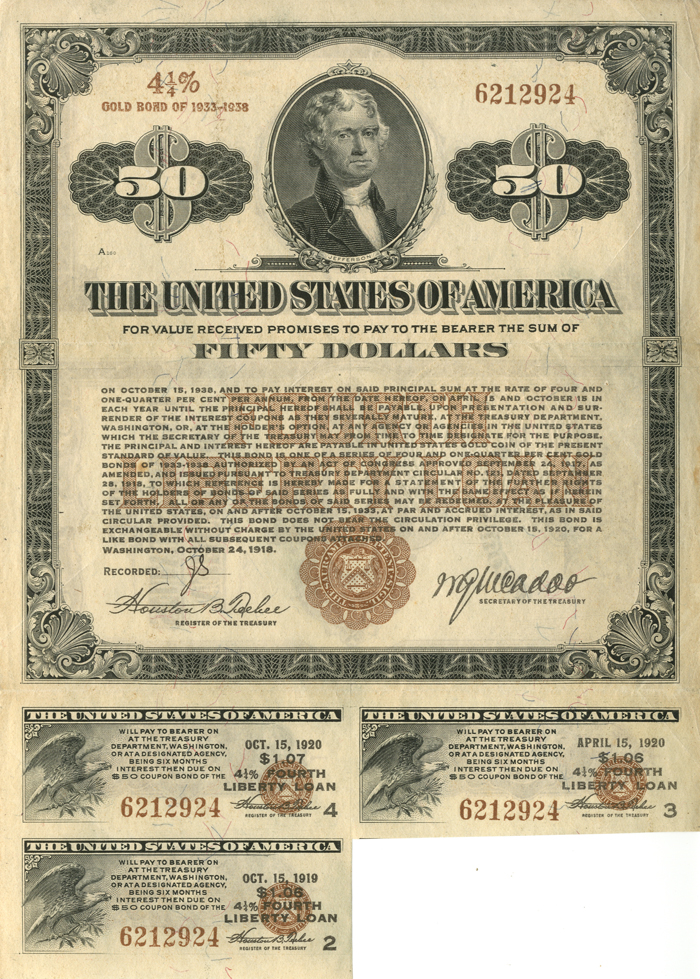 $50 4th Liberty Loan Bond - 1918 U.S. Treasury Bond